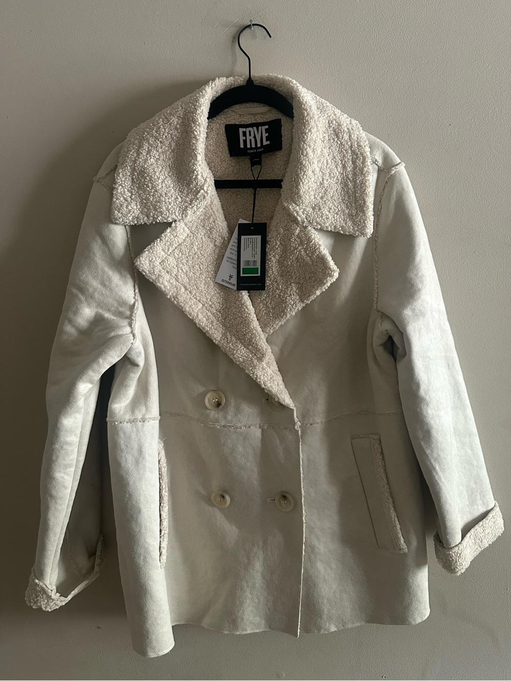 FRYE Cream Sherpa-Lined Double-Breasted Pea Coat Size L NWT